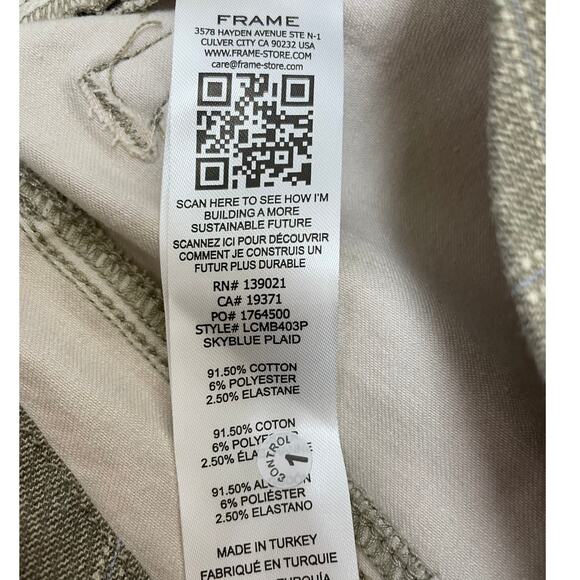 Frame Le Crop Mini Bootcut Skyblue Plaid Women's Jeans Size 29 New With Tags - Picture 5 of 12